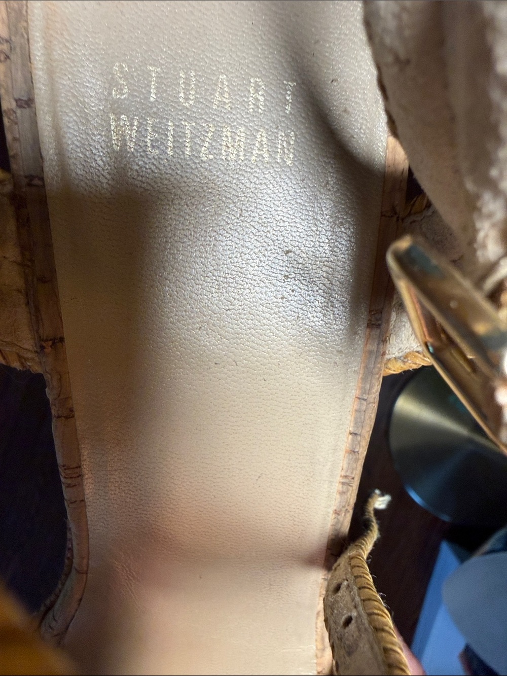 STUART WEITZMAN Woven Cork Wedge Sandals in Natural Tan - Picture 2 of 3
